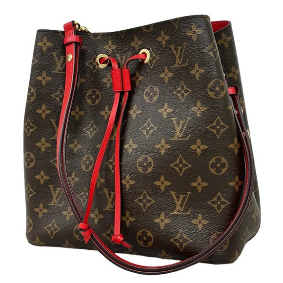 Louis Vuitton Brown Monogram Red Neonoe Bucket Bag Shoulder Tote - Picture 7 of 13